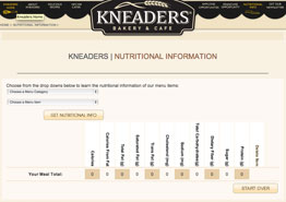 Kneaders Nutritional Information Calculator